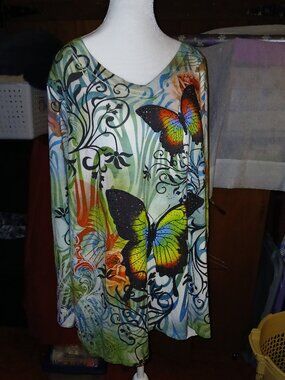 Cato Est 1946 Women Plus 18/20W V Neck Long Sleeve Butterfly Pullover Blouse Top